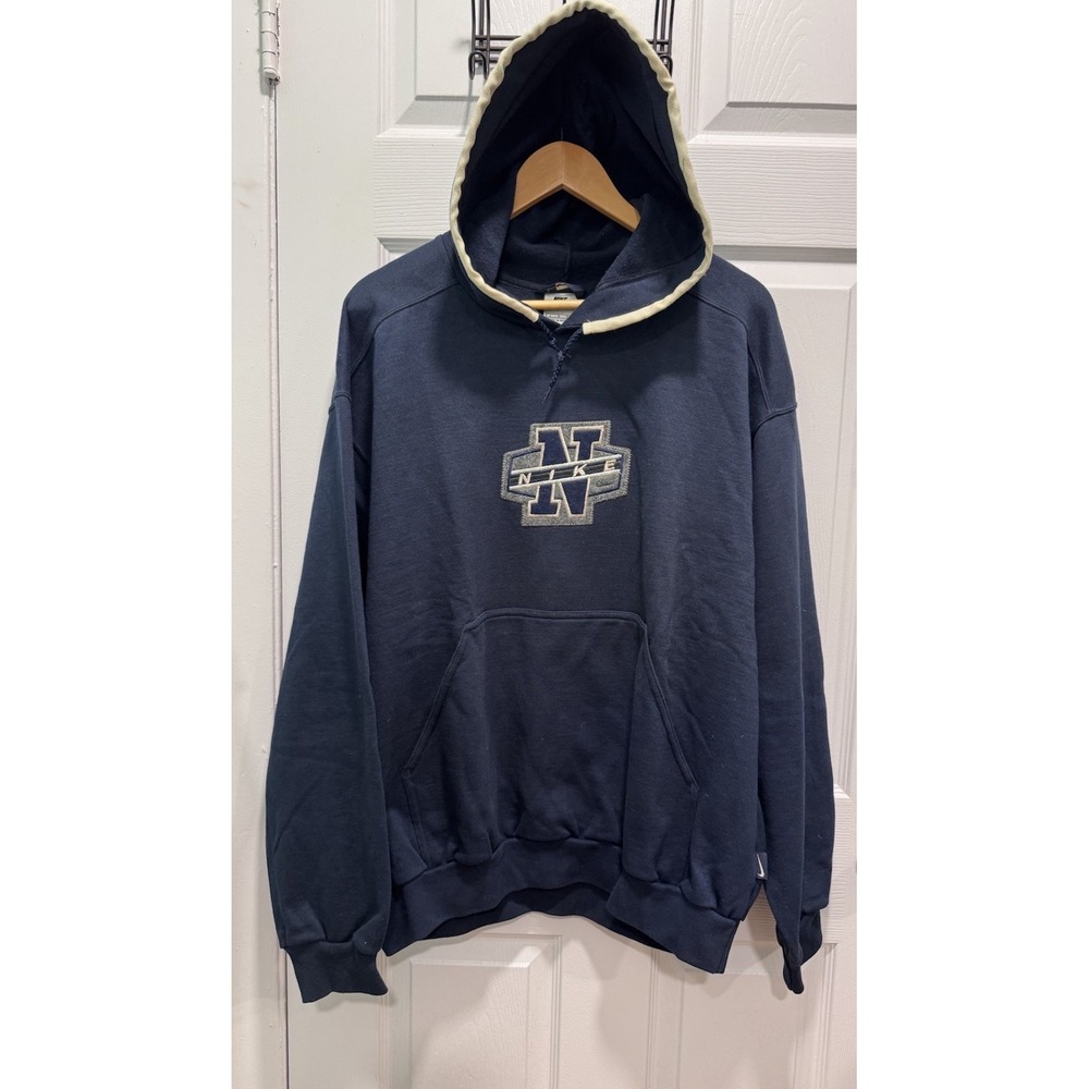 Vintage Nike Sweatshirt Mens Large Blue Spellout Hoodie Sweater Center Swoosh